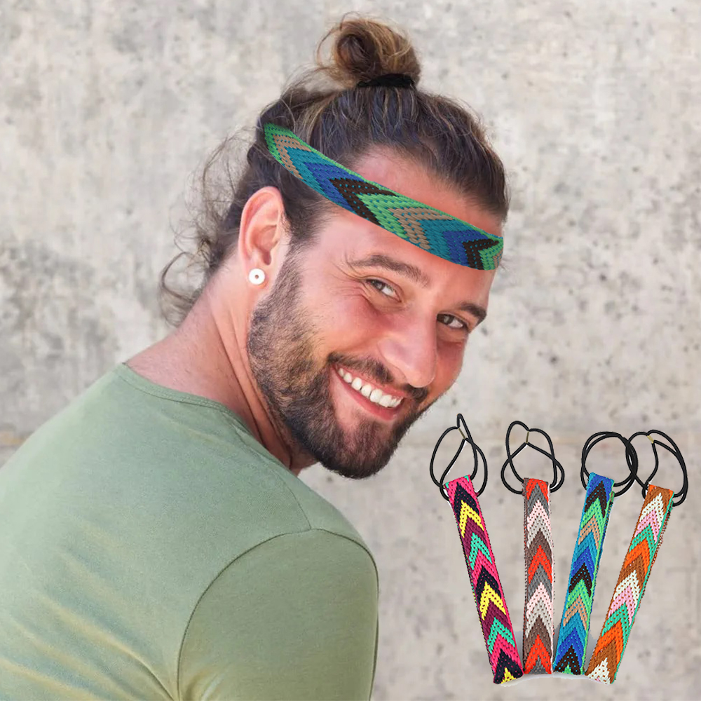 Heren Boheemse elastische haarband Kleurrijke sporthoofdband Handgemaakte geweven haarbanden Haaraccessoires voor dames en heren