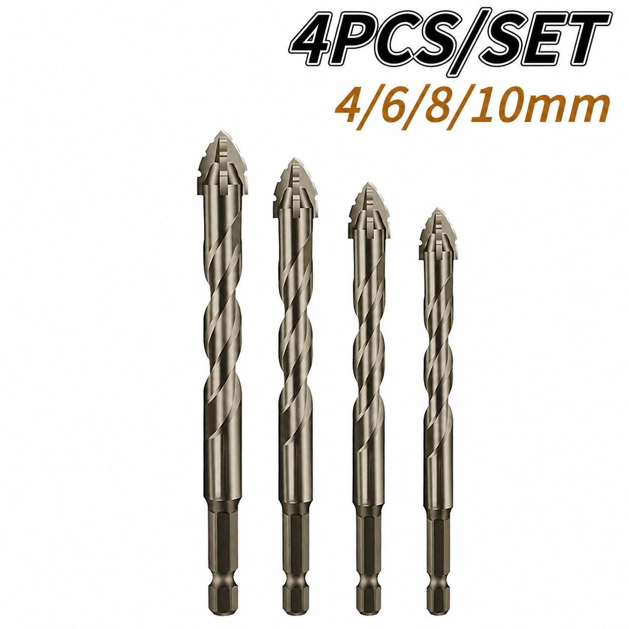 4 Stück/Set 4-10 mm Vierflögeliger Sägezahnbohrer Sägezahnbohrwerkzeuge für Glas/Fliesen/Beton/Metall Bohrer-Set Werkzeuge