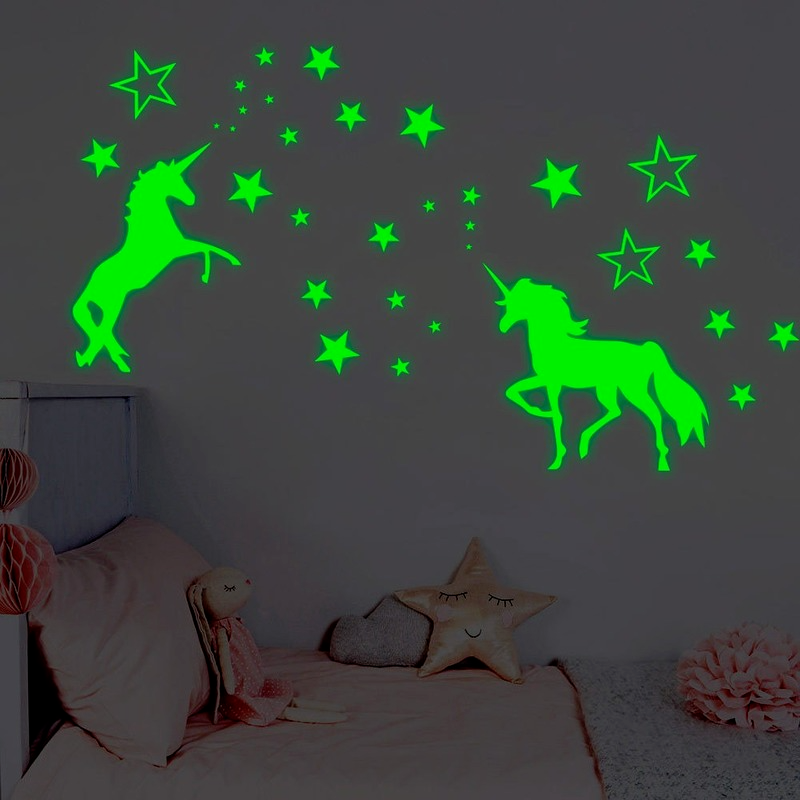 Luminous adesivos de parede brilho no escuro estrelas unicórnios fluorescente brilho teto da parede para casa festa crianças quarto decorações decalques