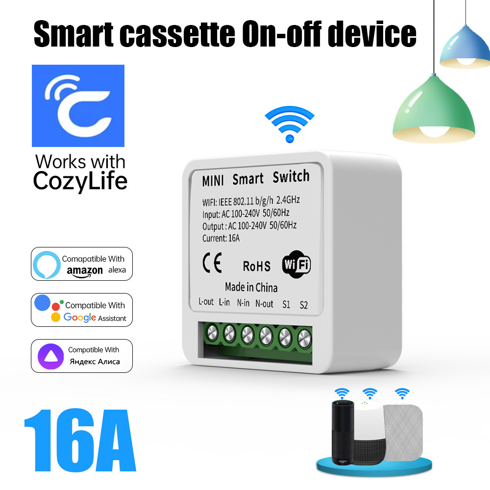 Умный мини-выключатель Cozylife с Wi-Fi / Дистанционное управление / Управление через приложение с функцией таймера для автоматизации умного дома
