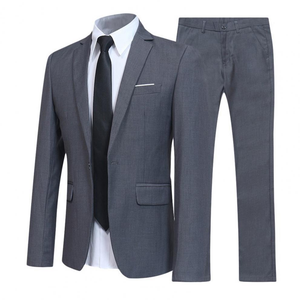 ผู้ชายชุด Turndown COLLAR Lapel กระเป๋าปุ่มชุดเจ้าบ่าวชุดสีทึบ Blazer สูทกางเกง 2 ชิ้นชุดสไตล์ผู้ชายชุด