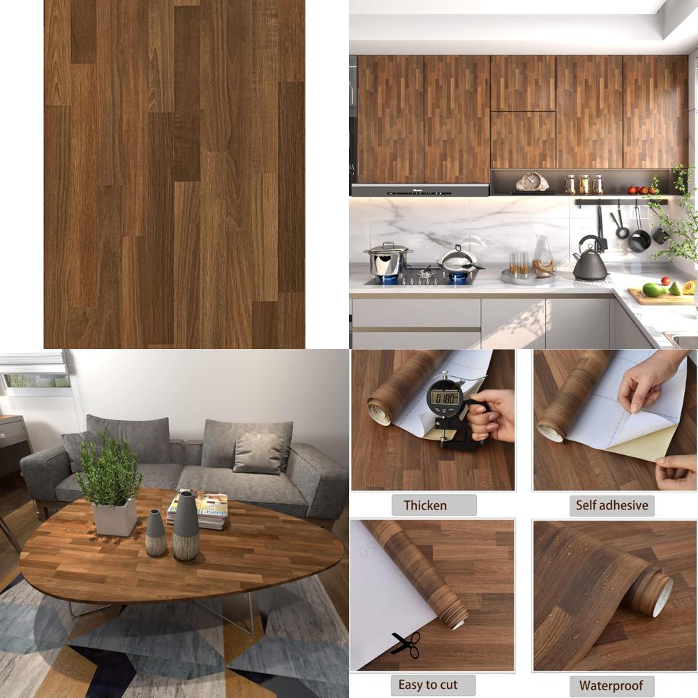 Self-Adhesive Removable Dark Wood Grain Wallpaper for Cabinets - Faux Wooden Peel and Stick Contact Paper, Easy Installation, Du