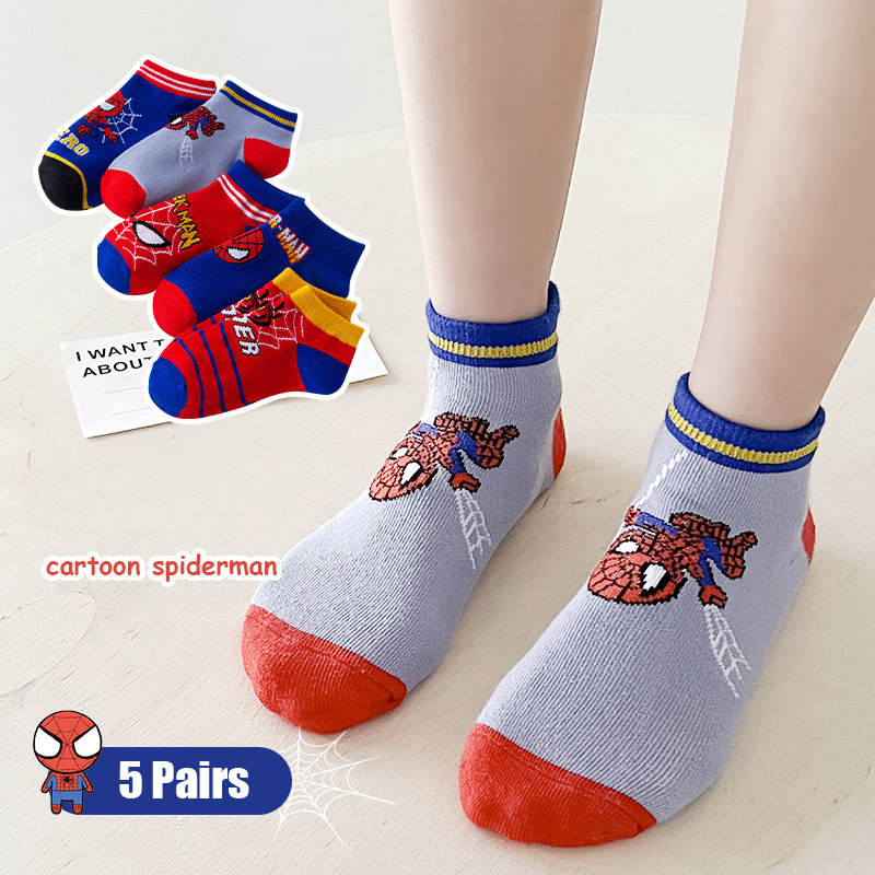 5 Pairs Spiderman Children Socks Anime Kids Boys Short Sock Kawaii Child Cartoon Baby Summer Spring Boat Socks Kids Gift 1-12Y