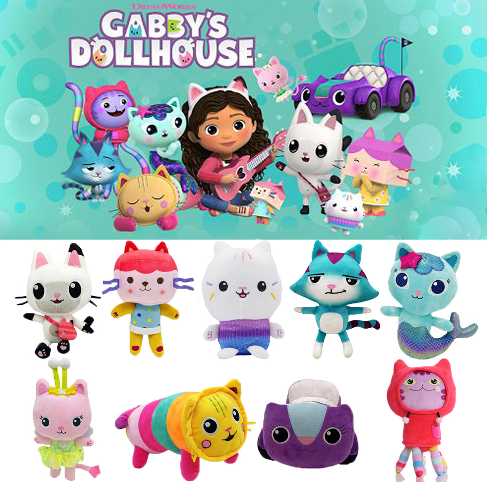 20-30CMHot Gabby Dollhouse Plush Toy Mercat Cartoon Stuffed Animals Smiling Cat Car Cat Hug Gaby Girl Dolls Kids Birthday Gifts