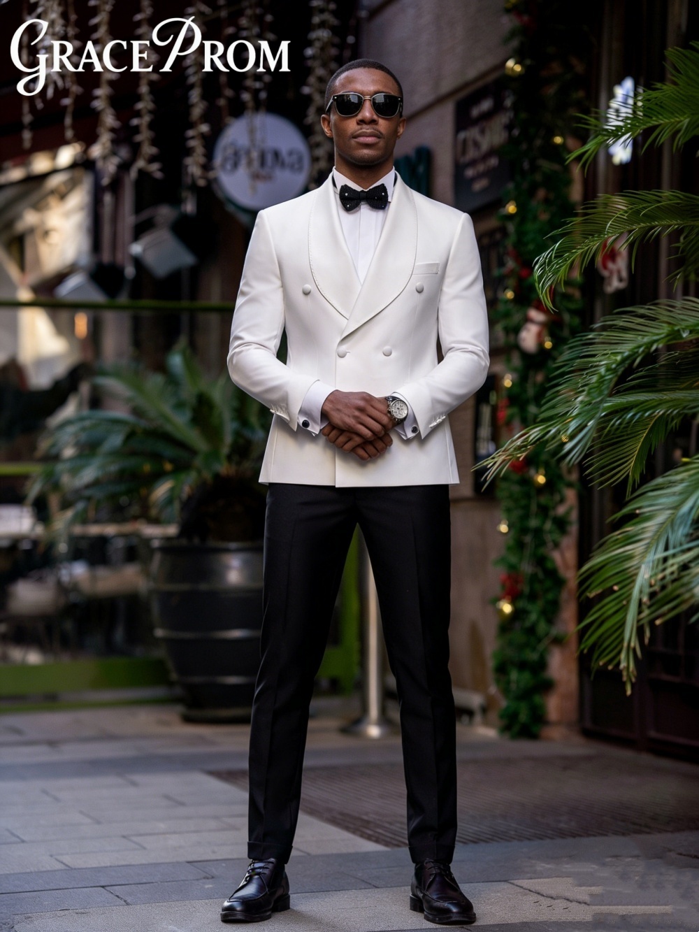 Clássico branco preto conjunto de terno masculino para terno de casamento elegante duplo breasted jaqueta calças modernas negócios padrinhos