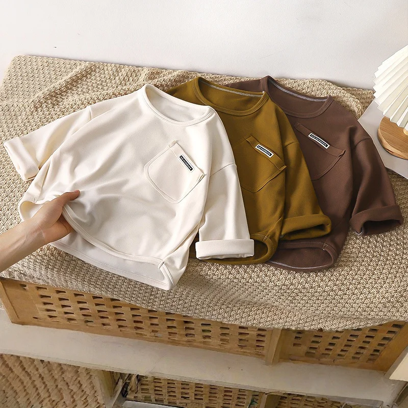 1-10歳児用Tシャツ 韓国子供服 シンプル長袖ベースシャツ ベビー男の子女の子 2025秋冬新作 ベビーゆったりトップス