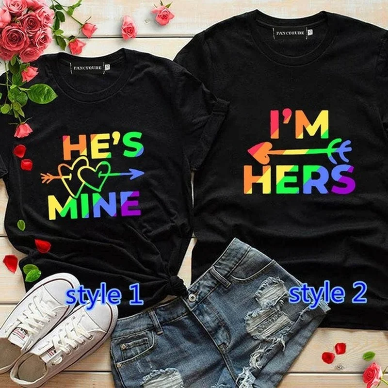 King Queen coppie T Shirt Im Hers Hes Mine Print coppia Tshirt estate moda donna T-Shirt Casual o-collo top amanti Tee Shirt