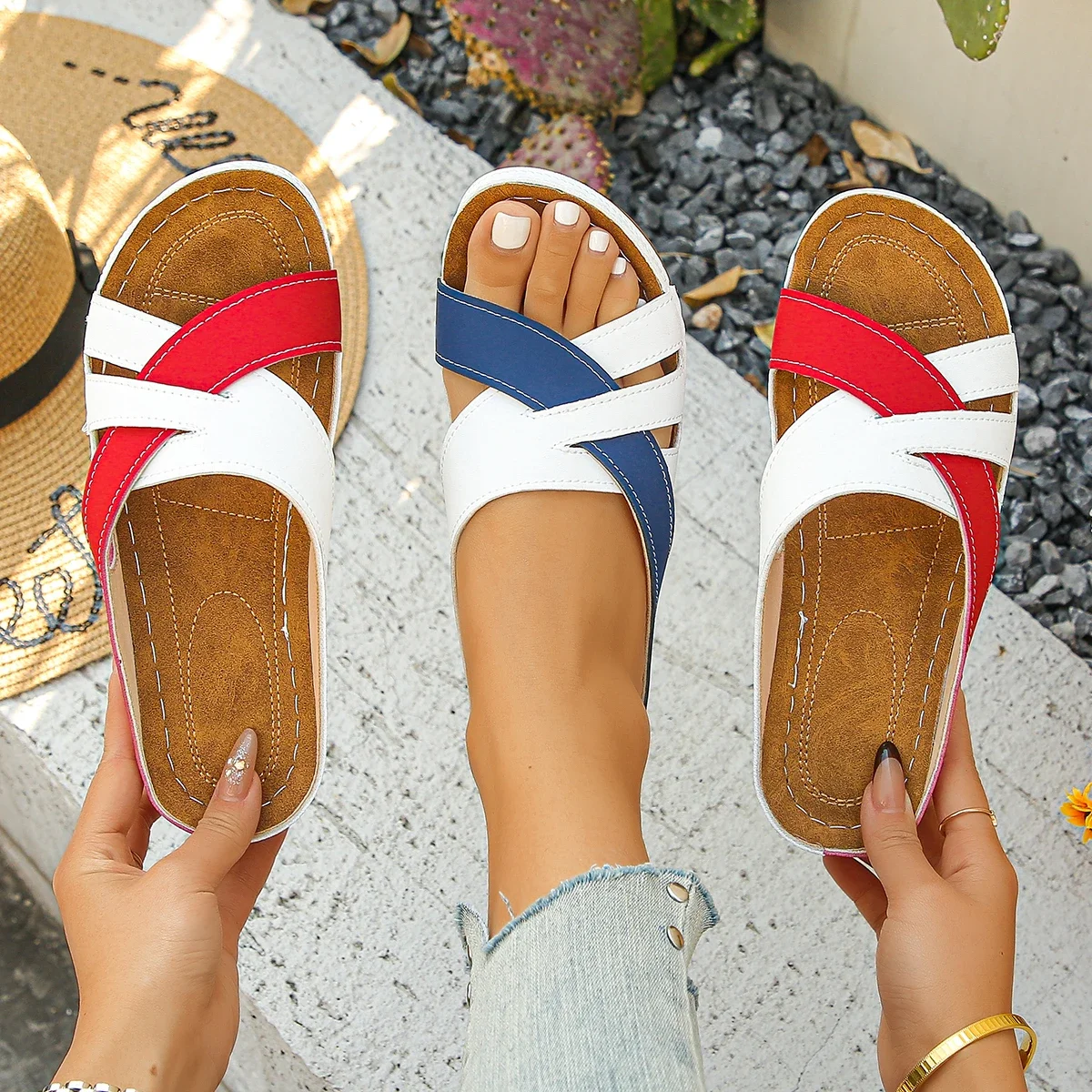 Sandálias de cunha femininas de verão premium ortopédicas sandálias de dedo aberto vintage antiderrapante couro casual estilo nacional sapatos para mulher