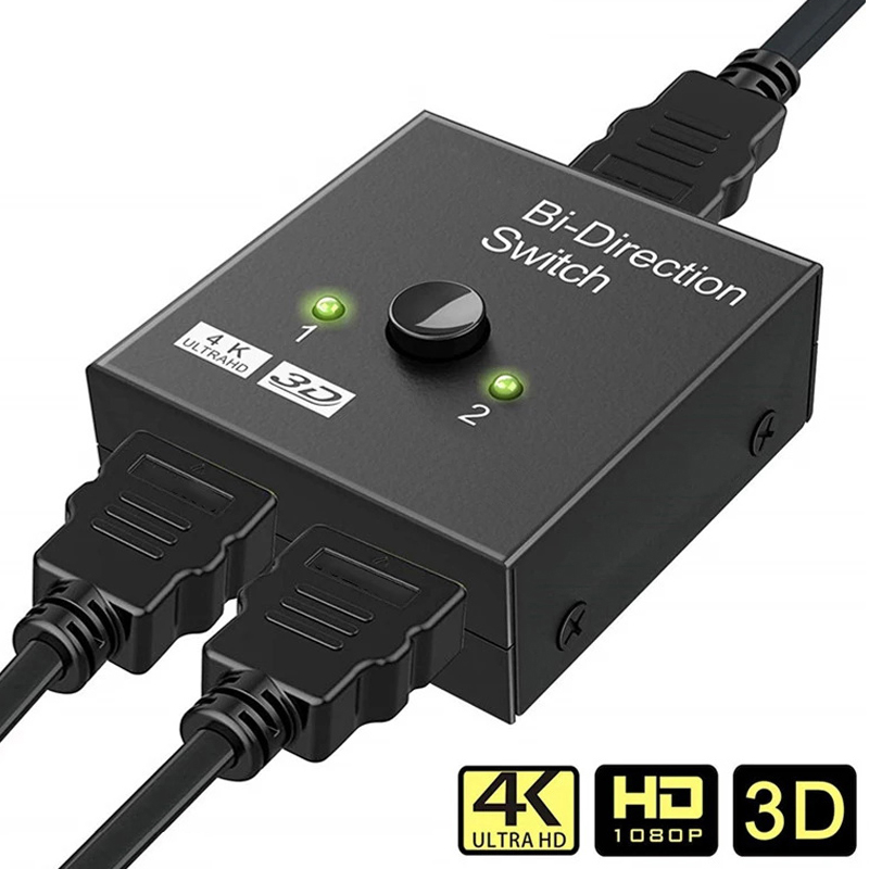 Commutateur Compatible HDMI 4K, 2 Ports bidirectionnels 1x2 / 2x1, répartiteur de commutation Compatible HDMI, prend en charge Ultra HD 4K 1080P 3D HDR