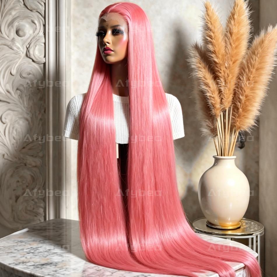 Perruque en cheveux humains rose, ondulée, avec dentelle frontale 13x6 HD, densité 250, cheveux brésiliens, 40 pouces, colorée, pour femmes noires