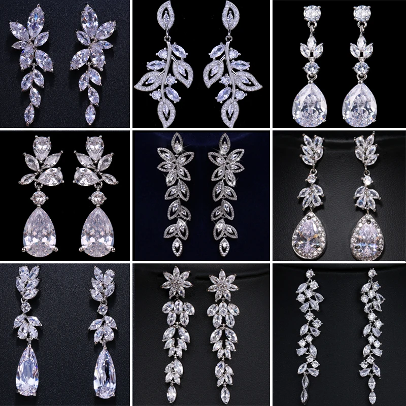 LXOEN-Pendientes largos de circonia con forma de hoja y flor para Mujer, aretes largos llamativos para fiesta de boda, joyería nupcial de Dubái, regalo