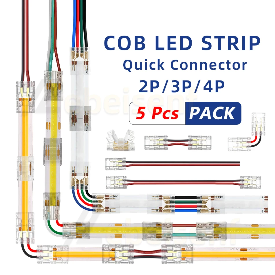 5Pcs 2Pin 3Pin 4Pin COB LED Connector Strip to Strip Quick Connection Wire No Dark Area for FOB Flexible 2 3 4 Pin Lighting Tape