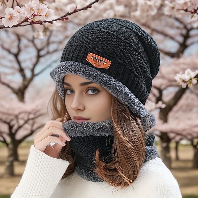 2 pezzi inverno uomo donna berretto spesso cappello lavorato a maglia berretto invernale berretto femminile lana collo sciarpa berretto passamontagna maschera cofano cappelli set