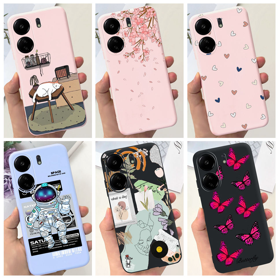 2023 Nieuwe Mode Bumperhoes Voor Xiaomi Redmi 13c 4G Hoesje Bloem Vlinder Patroon Coque Zachte Siliconen Voor Redmi 13c Redmi13c