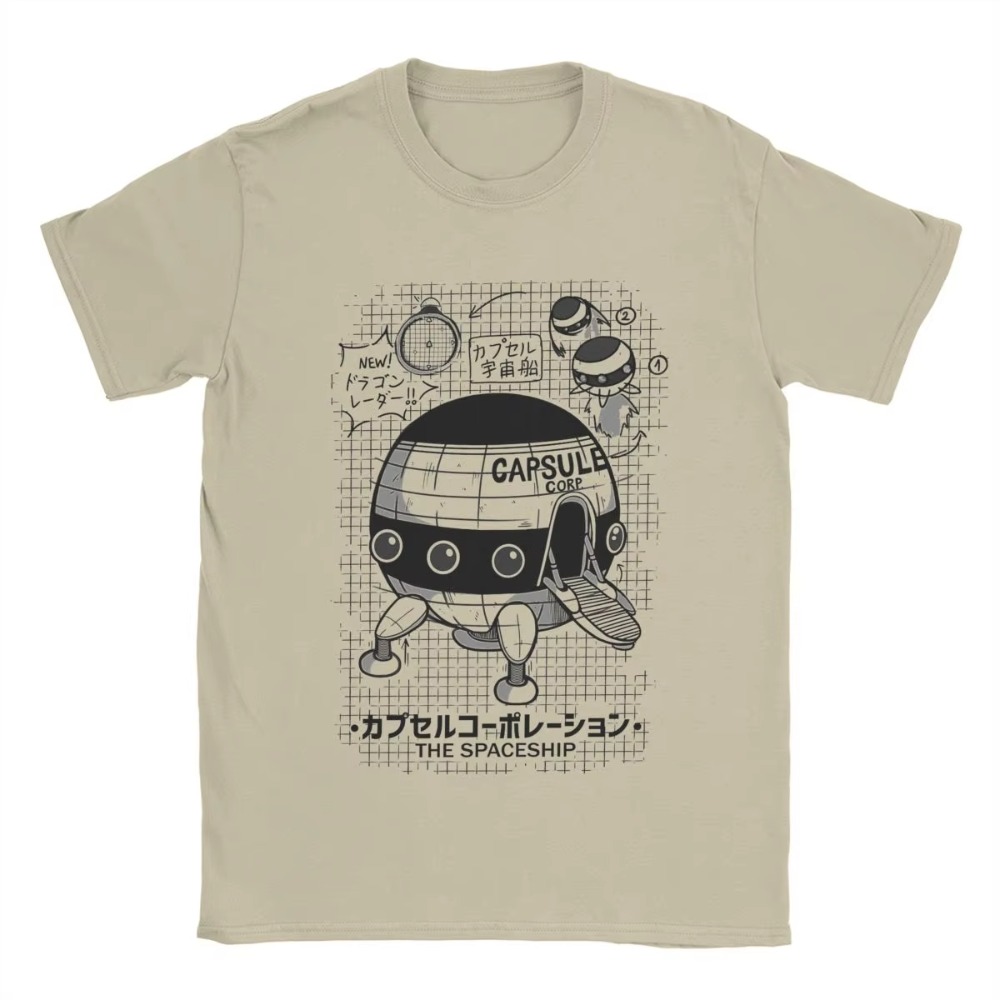 Męskie koszulki T-shirt Capsule Corp Spaceship Śmieszna koszulka bawełniana z krótkim rękawem Anime DBZing T-shirt z okrągłym dekoltem Oddychająca bawełna
