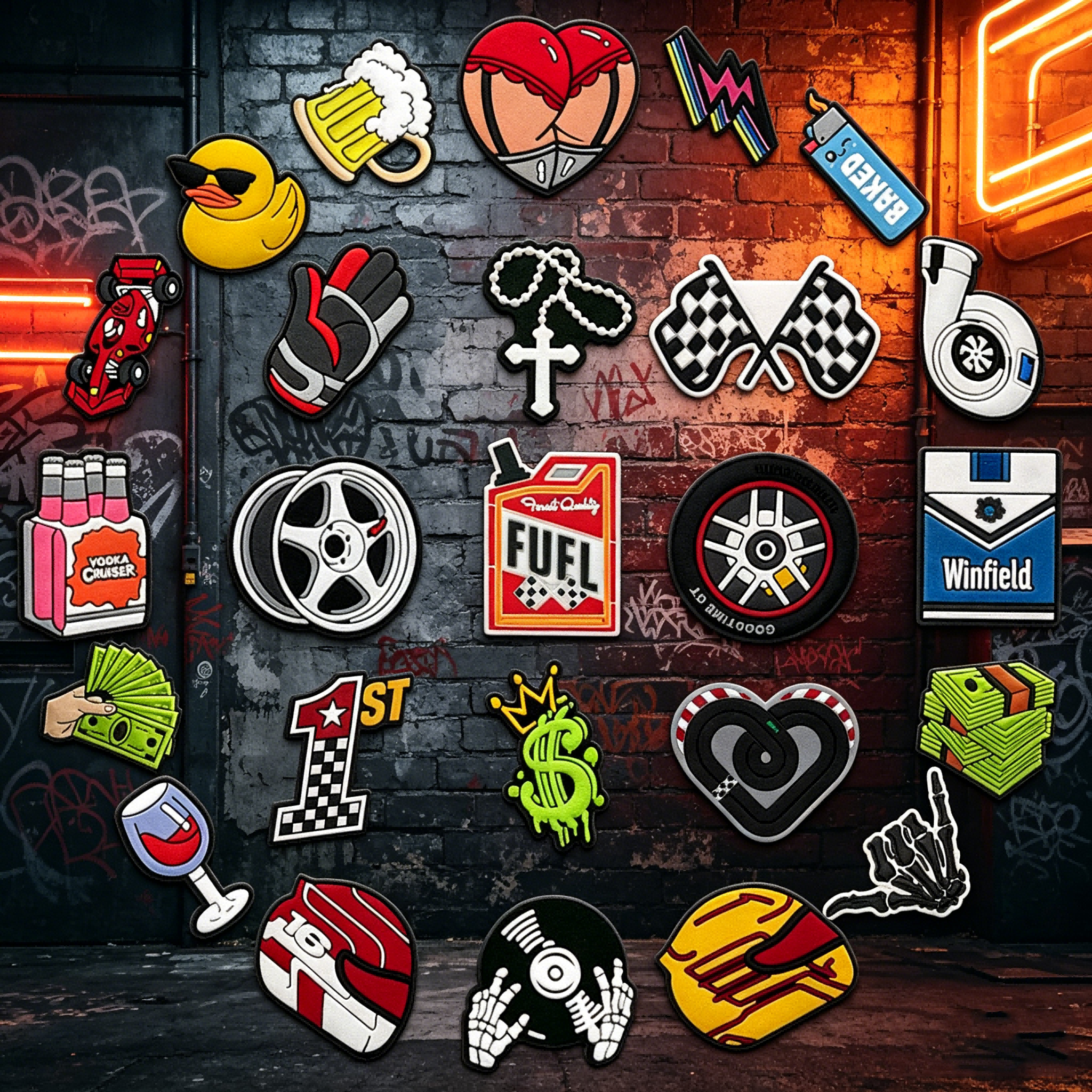 1/25PCS Encantos Divertidos para Zapatos con Diseños de Carreras, Cerveza, Pato y Dinero, Accesorios de Moda Urbana para Hombres y Adolescentes, Regalo para Fiestas