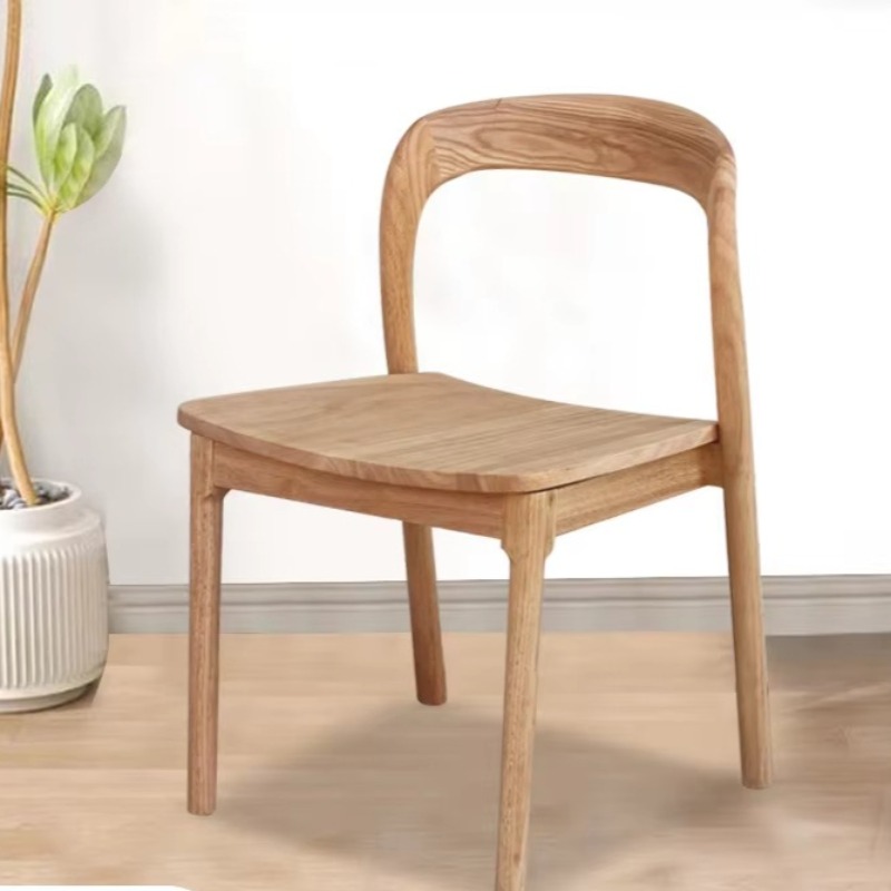 Nordic Minimalist Prince-Style Solid Wood Dining Chair Natural Wooden Seat Modern Side Chair for Home Coffee Shop