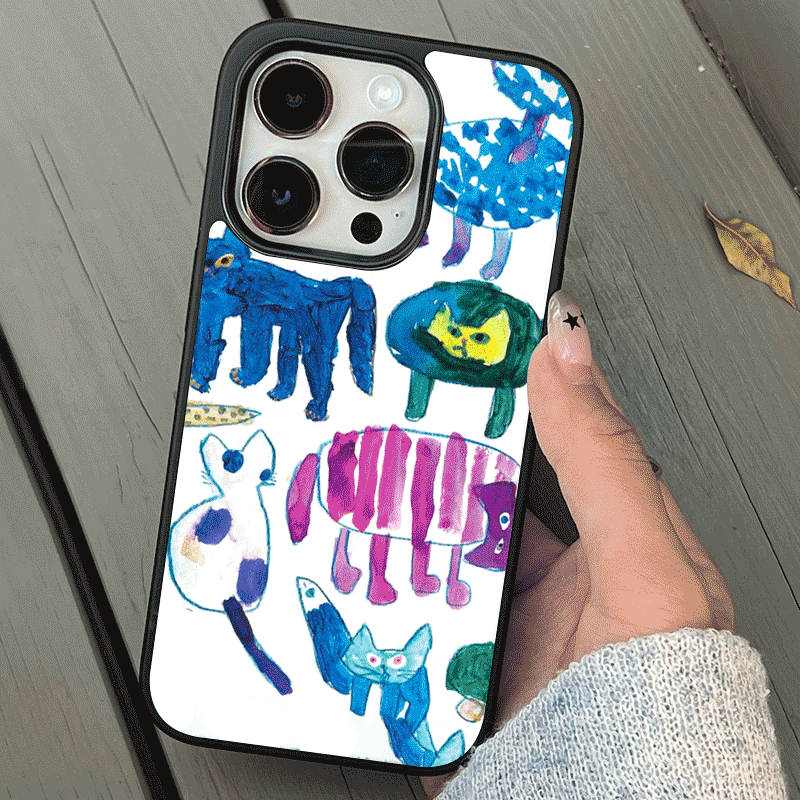 กราฟฟิตีการ์ตูนแมวภาพวาดสีน้ำมันมีขอบสีดำเคสนิ่มสำหรับ iPhone 15PRO MAX 14 Pro 15PLUS 12 11 XR เคสโทรศัพท์มือถือ