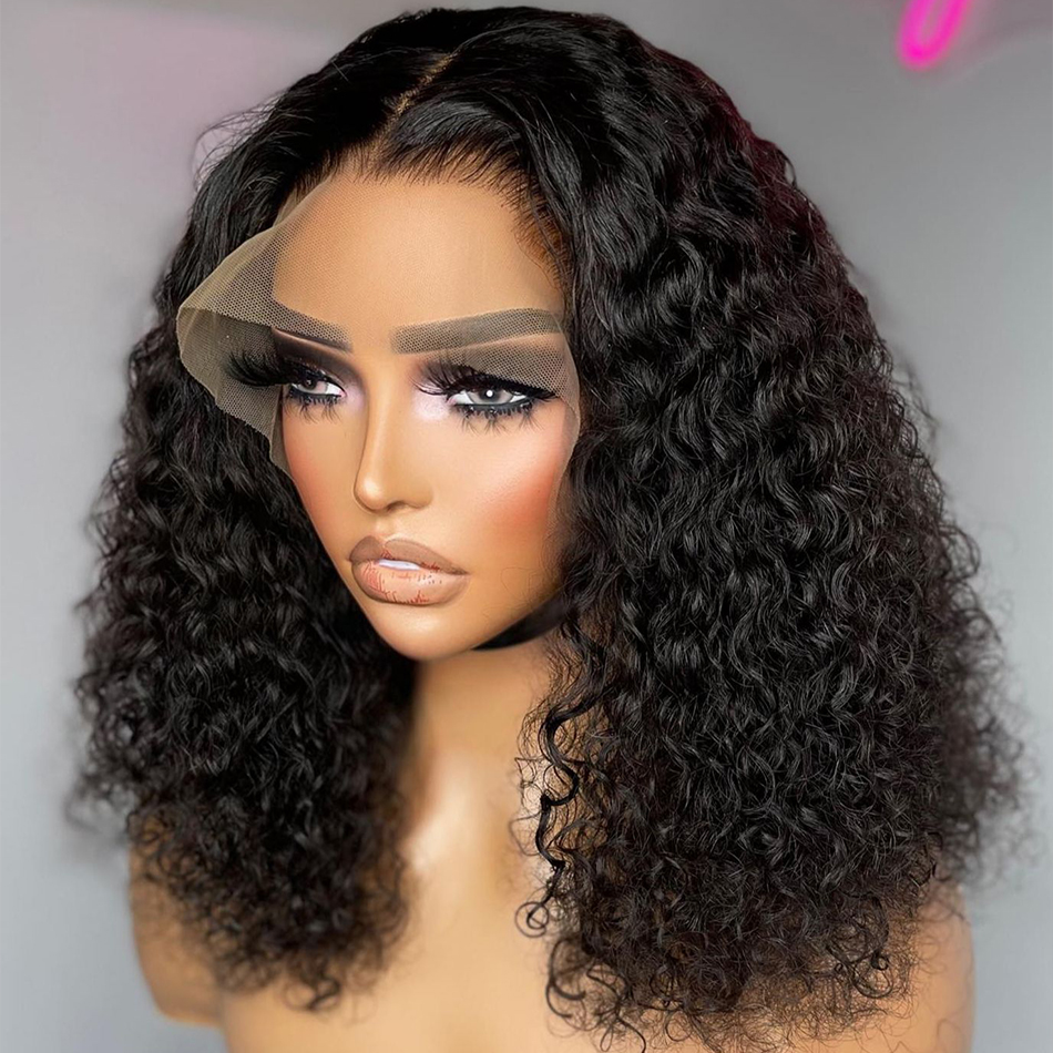 Curly Short Bob 13x6 HD 250% Brazilian Lace Front Human Hair Wigs Brazilian Deep Wave 13x4 Transparent Lace Frontal Remy Wig