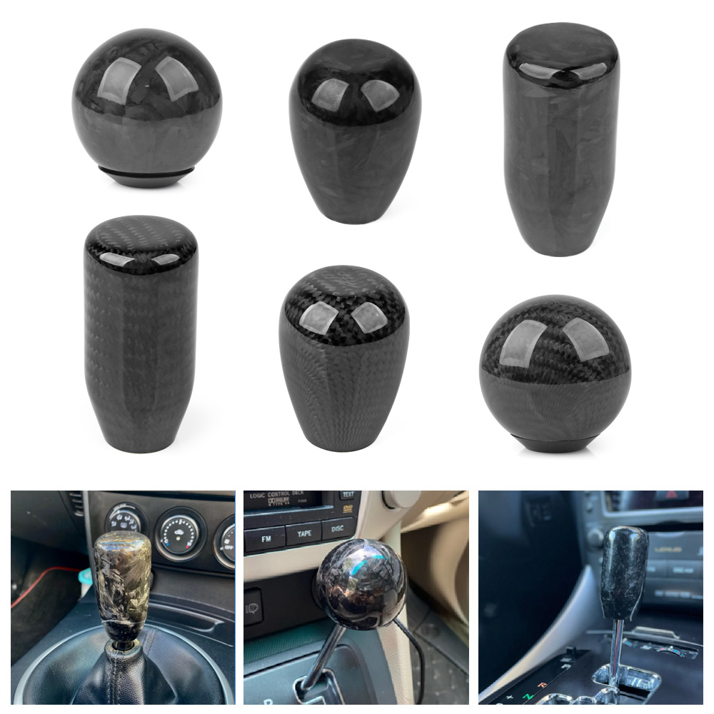 JDM-stijl universele ovale/bol koolstofvezel handmatige pookknop met 3-adapter voor de meeste autodecoraties Klassiek