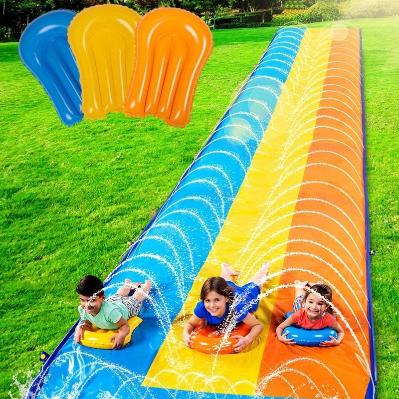 Scivolo d'Acqua Triplo Sloosh con 3 Bodyboard, Scivolo Gonfiabile da Giardino Lungo 6,8 m per Bambini e Adulti, Giocattolo Acquatico Estivo per il Cortile