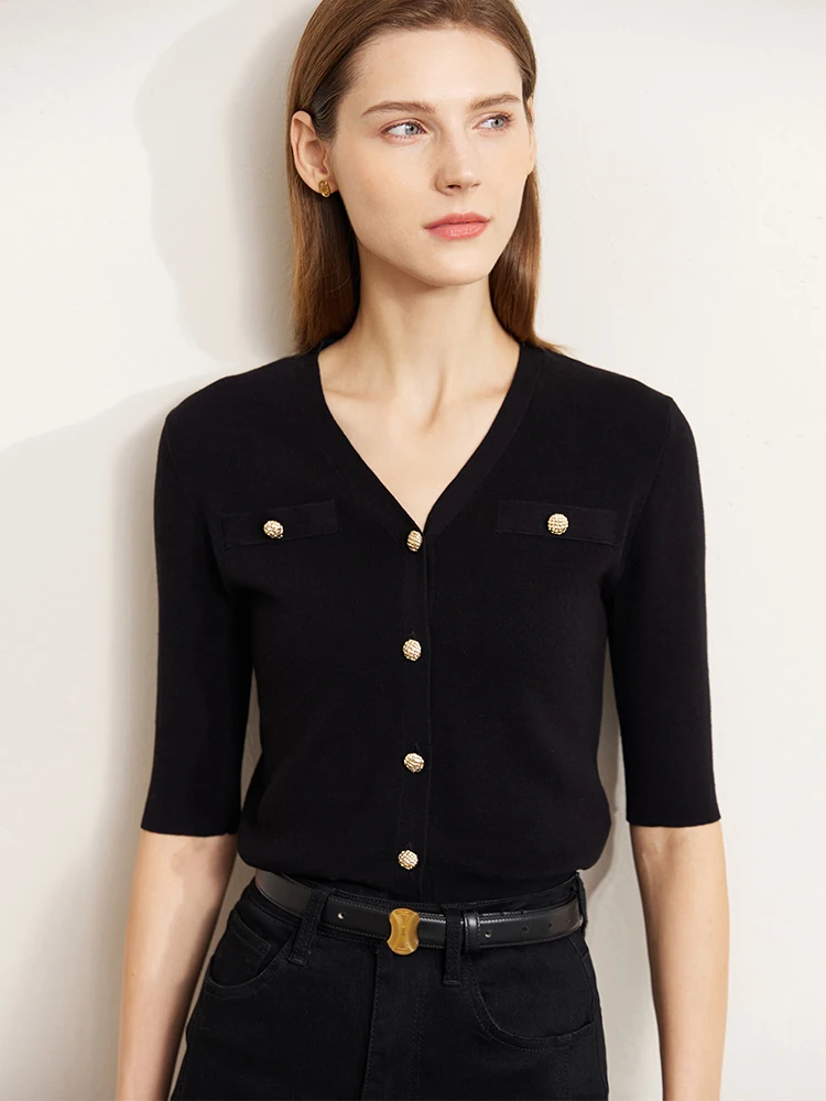 AMII-cárdigan de punto minimalista para mujer, camiseta ajustada de un solo pecho con cuello en V, Tops franceses para ir al trabajo, otoño 2025, 72321013