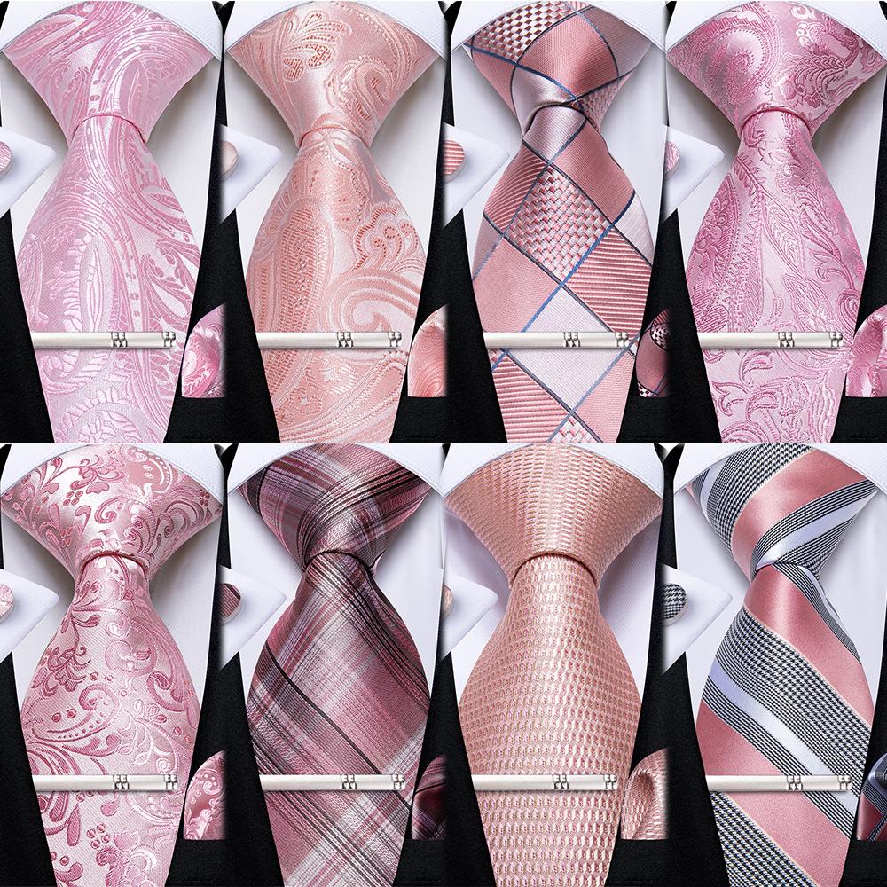 Roze Gestreepte Bloemen Effen Paisley 8Cm Zijden Heren Stropdas Set Zakdoek Manchetknopen Bruiloft Zakelijke Prom Accessoires Stropdas Das Das Das