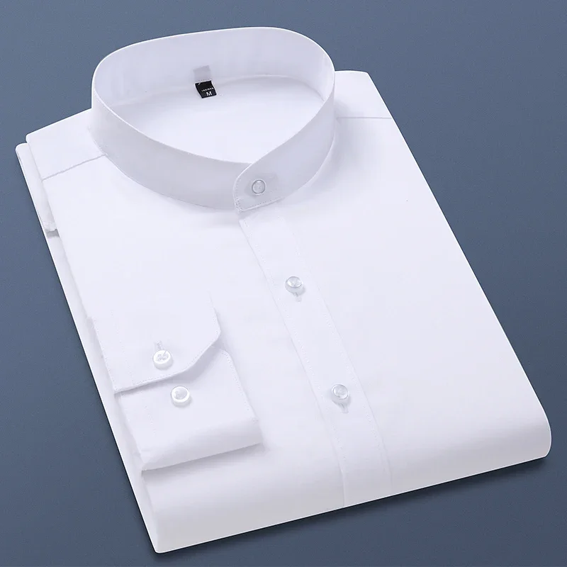 TFETTERS Herbst Langarm-shirt Männer 100% Baumwolle Weißes Hemd Stehkragen Slim Fit Business Arbeit Shirts für Männer Plus Größe 5XL