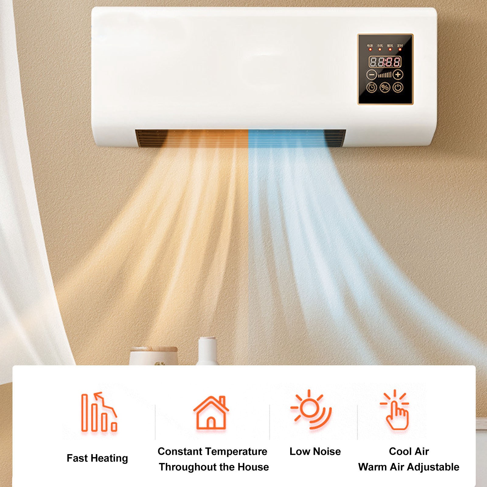 Enfriador de aire, máquinas enfriadoras de aire, calentador de aire acondicionado pequeño, ventilador caliente de aire acondicionado portátil montado en la pared para baño y dormitorio