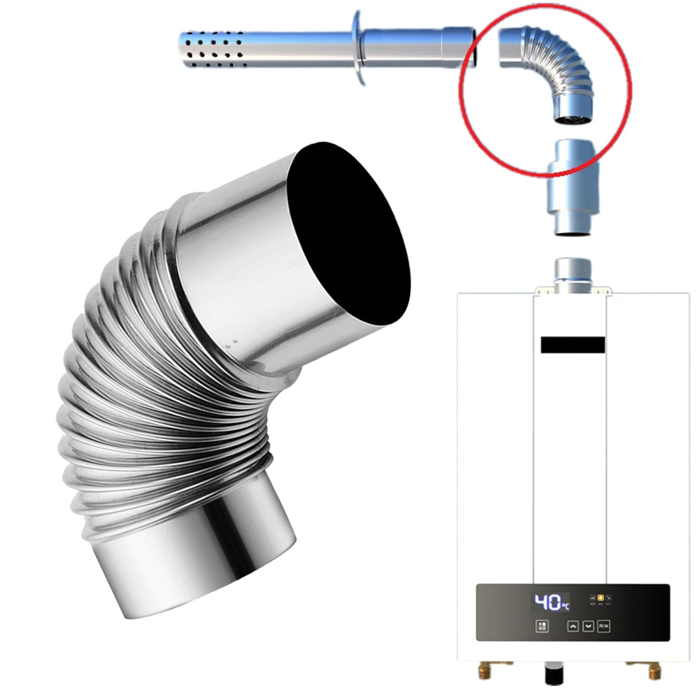 Baja nirkarat 90 derajat siku cerobong asap Liner pipa kompor Multi buang 90 ° 50mm untuk berkemah luar ruangan kompor kayu