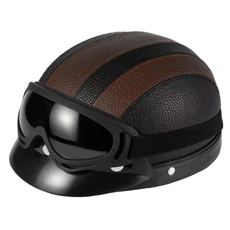 Vintage Voor Harley Lederen Helm Voor Mannen Vrouwen Winter Warm Universele Lichtgewicht Halve Helm Elektrische Fietsen Grote Cadeau Set