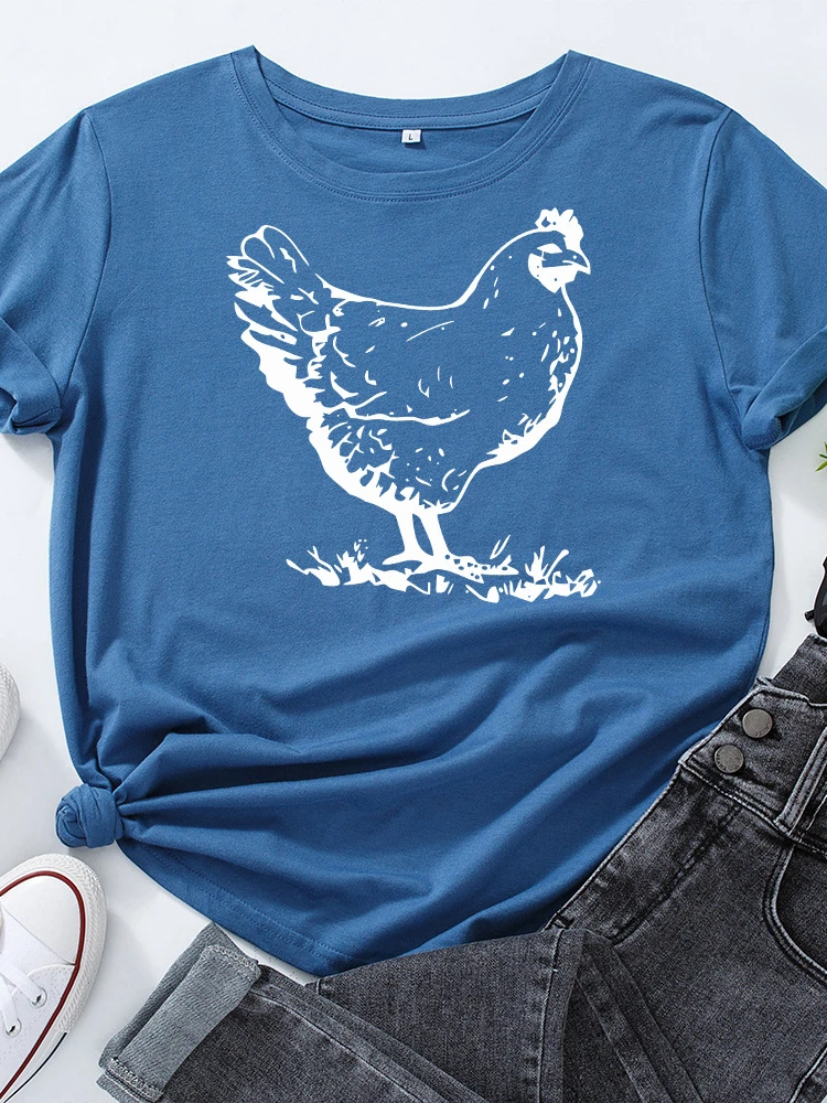 สีขาว Hen ไก่พิมพ์เสื้อยืดผู้หญิงสั้นแขน O คอหลวม Tshirt ผู้หญิงฤดูร้อนเสื้อ Tee Tops Camisetas Mujer