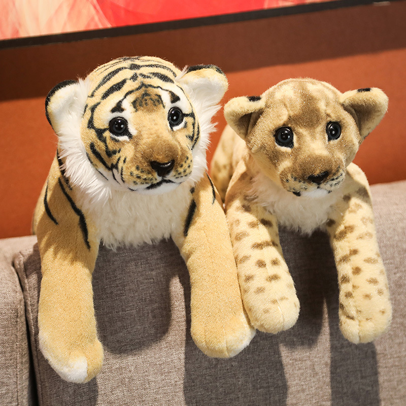 39-58cm simulación León Tigre leopardo juguetes de peluche decoración del hogar muñecos de animales lindos de peluche suave Real como almohada para niños regalo