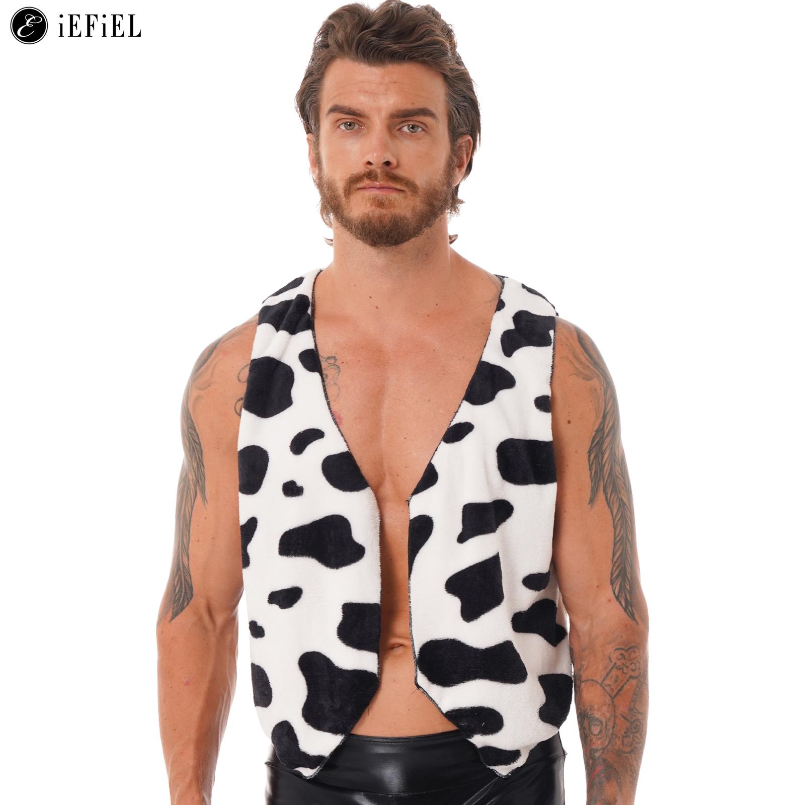 Abrigo con estampado de vaca para hombre, chaqueta con frente abierto, chaleco, disfraz Hippie para Festival de Halloween, cárdigan de vaquero, vestido elegante para fiesta de Cosplay
