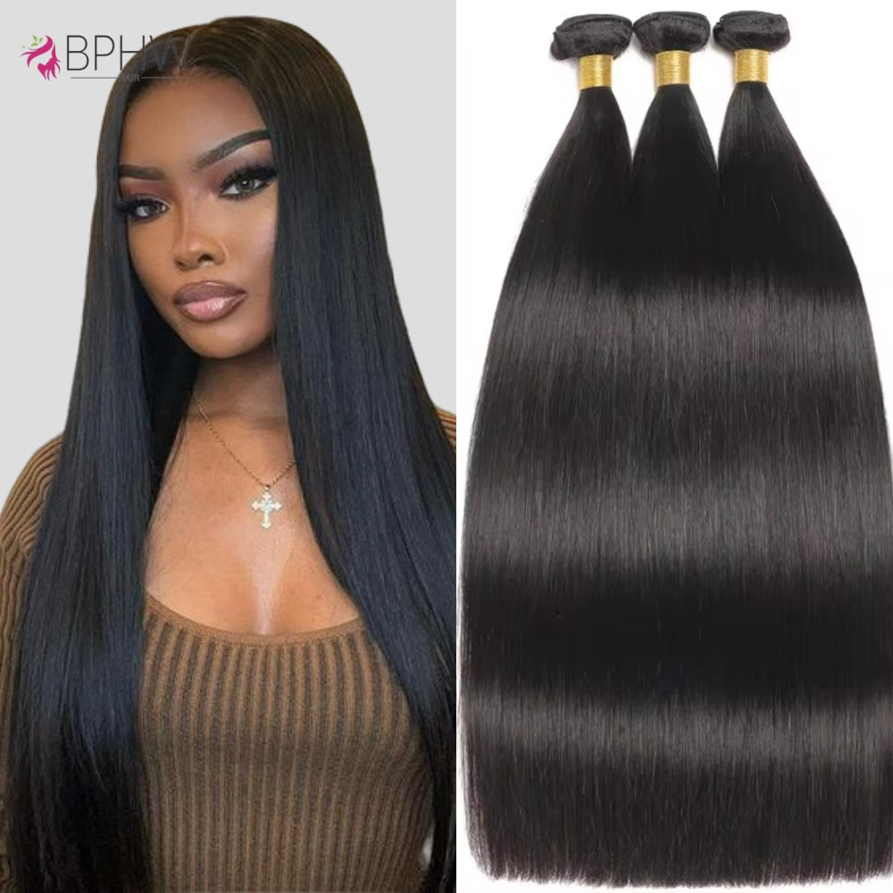 BPHW 髪 12A ストレート人毛バンドル 1/3/4 個ナチュラルカラー黒人女性のためのレミー髪人毛エクステンション