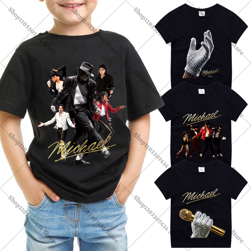 Детская футболка с аниме-принтом, летняя одежда, хлопковая футболка King of Pop MJ, футболка с короткими рукавами Майкла Джексона, модные повседневные топы, подарки