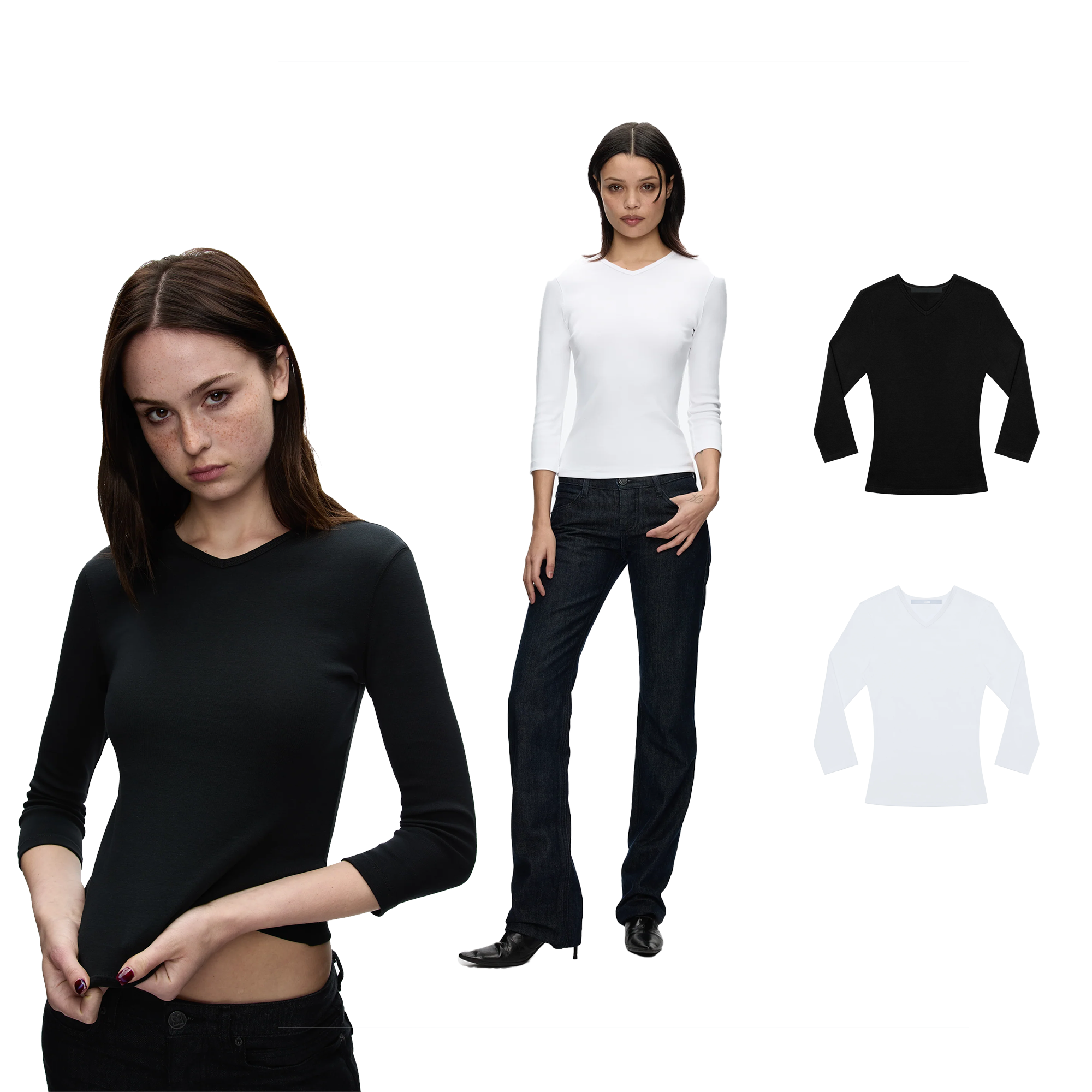 Tank Basic V-Neck Three-Quarter Sleeve Undershirt, Stretchy Solid Color Mid-Sleeve T-Shirt, Slim Fit Basic Undershirt, Slim Waist, Versatile Commuting Solid Color Undershirt