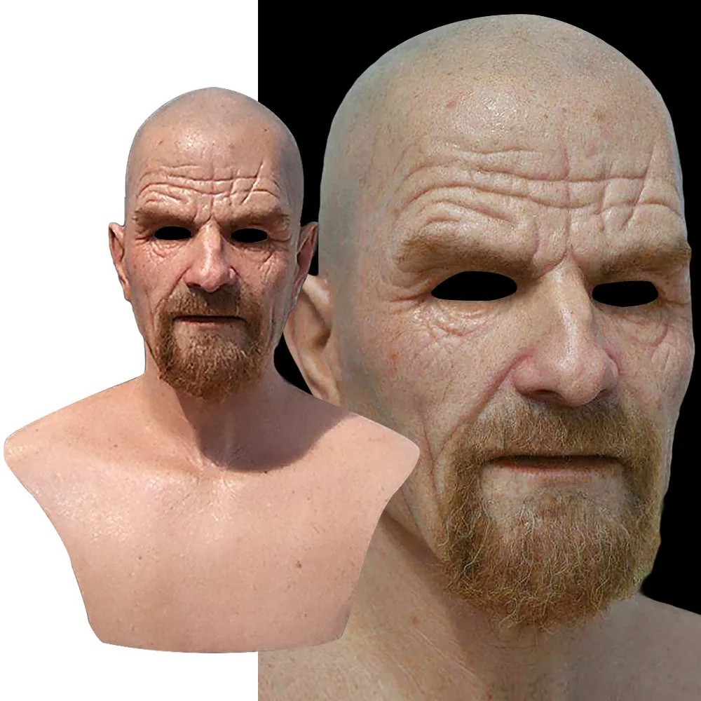 Máscara realista de anciano calvo, máscara blanca Breaking Bad Walter, máscara de látex de Heisenberg, accesorios para fiesta de disfraces de Halloween para adultos