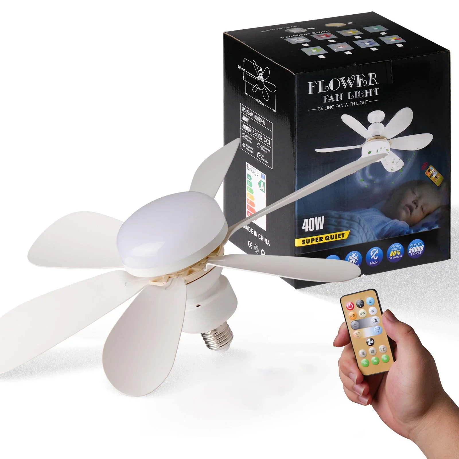 ไฟพัดลมเพดาน LED 40W E27 พร้อมรีโมทคอนโทรลลดแสง เหมาะสําหรับห้องนั่งเล่น ห้องอ่านหนังสือ ของใช้ในครัวเรือน 85-265V