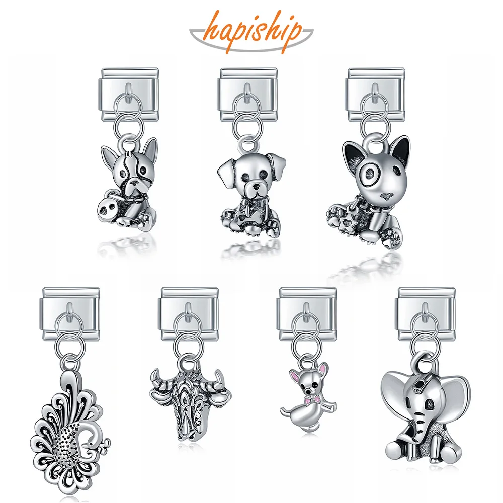 Hapiship Baru Asli Daisy Anjing Sapi Gajah Merak Italia Link Charm Fit 9Mm Gelang Baja Nirkarat Membuat Perhiasan DJ281