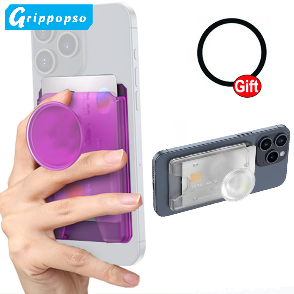 Grippopso tarjetero magnético funda tipo billetera soporte de teléfono para IPhone 16 15 14 13 Pro Max para Samsung agarre anillo de dedo soporte