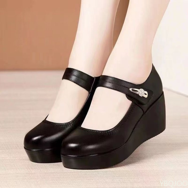 Nieuwe Ronde Neus Damesschoenen Casual Dikke Zolen Comfort Schoenen Veelzijdige Mode Hoge Hakken Helling Hak Dames Pompen Mujer Zapatos