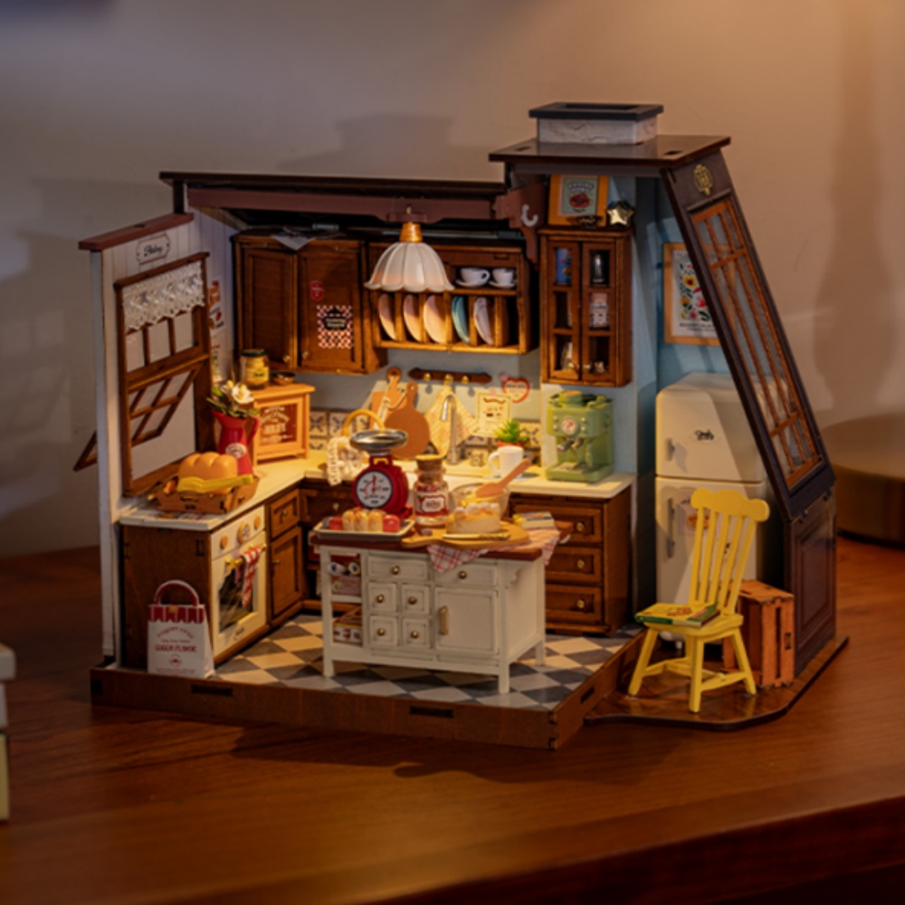 Robotime Backküche DIY Miniatur-Puppenhaus-Set Bastelset Hobbys Erstaunliches Geschenk 3D-Puzzle Mini-Haus-Bausatz Buchnische