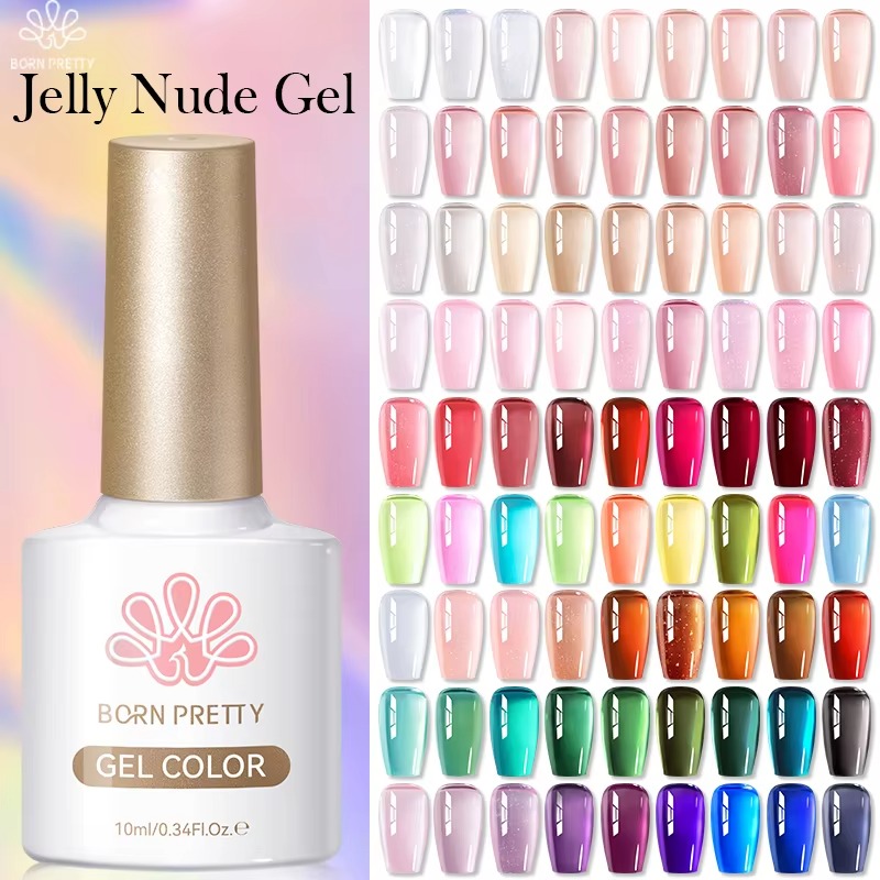 BORN PRETTY 10ml Jelly Nude Gel Smalto per unghie 50 colori Semi trasparente Nail Art Forniture per unghie Soak off UV LED Unghie Gel Smalto