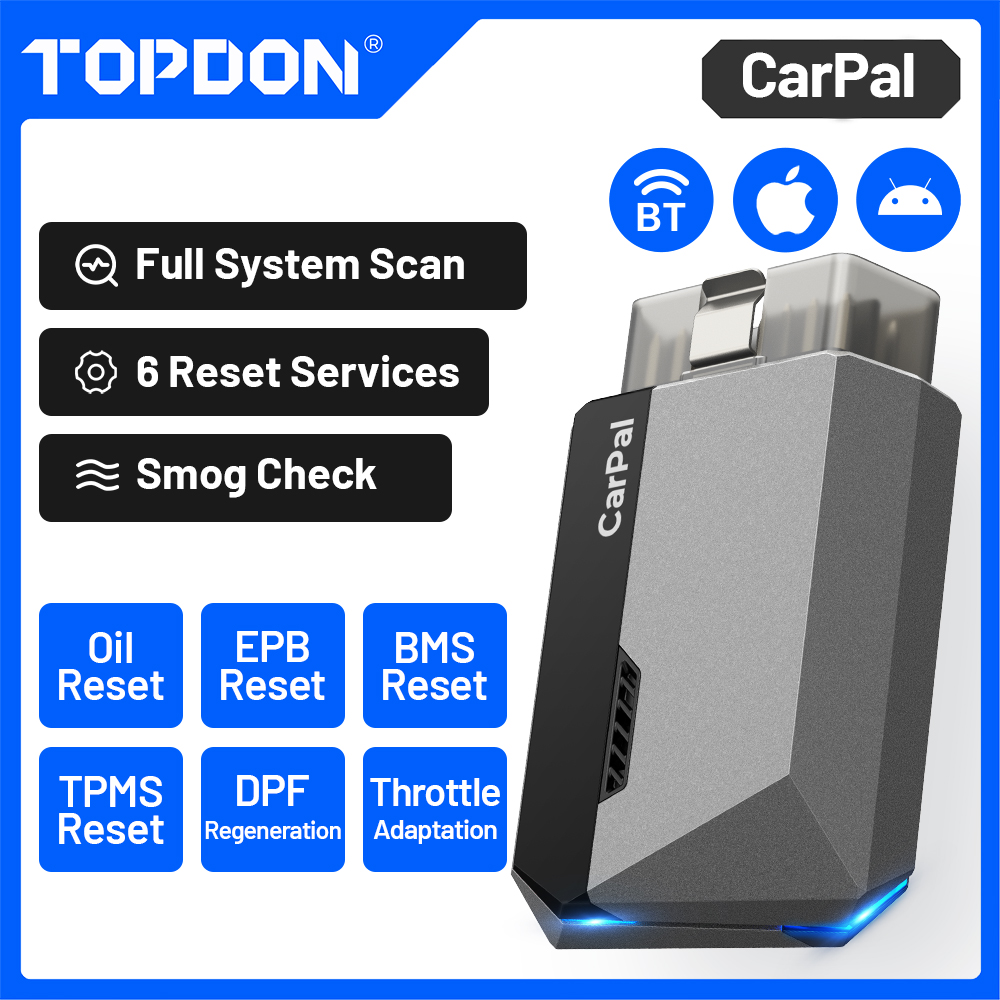 OBD2 сканер TOPDON Carpal, Bluetooth для всех автомобилей, диагностический инструмент, iOS Android, проверка состояния здоровья автомобиля, проверка смога, тест батареи