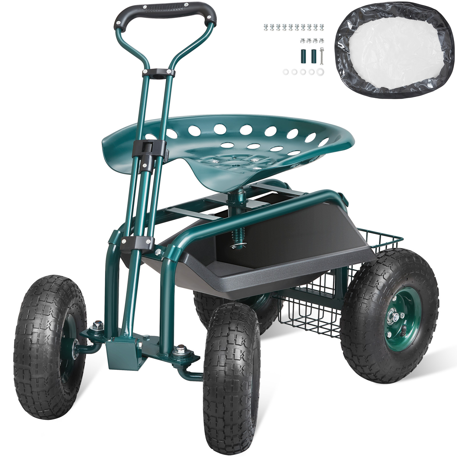 SucceBuy Garden Cart Rolling Workseat ล้อสวนสตูลสําหรับปลูก 360 องศาหมุนที่นั่ง Wagon สกู๊ตเตอร์พวงมาลัย