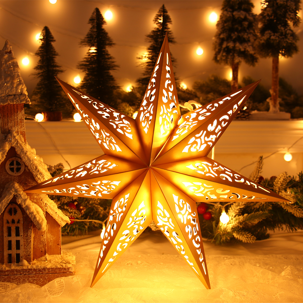 Natal papel sete pontas estrela pingente feliz natal decoração para casa 2023 navidad noel cristmas presente de natal ano novo 2024