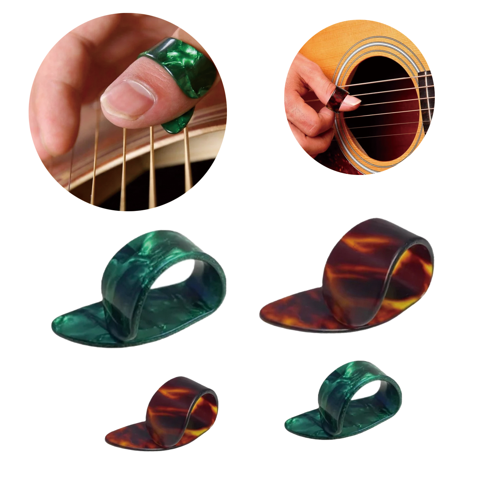 4 unità di plettri per chitarra e plettri per pollice, 2 plettri piatti in celluloide colorati/parte di ricambio per chitarra, accessori per suonare