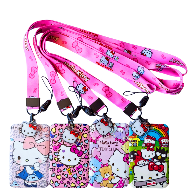 Держатели для ID-карт Hello Kitty, шнурки для карт, чехлы для пропусков, подвесные шнурки для женщин, держатели для бейджей, шейные ремешки, подарок для визиток