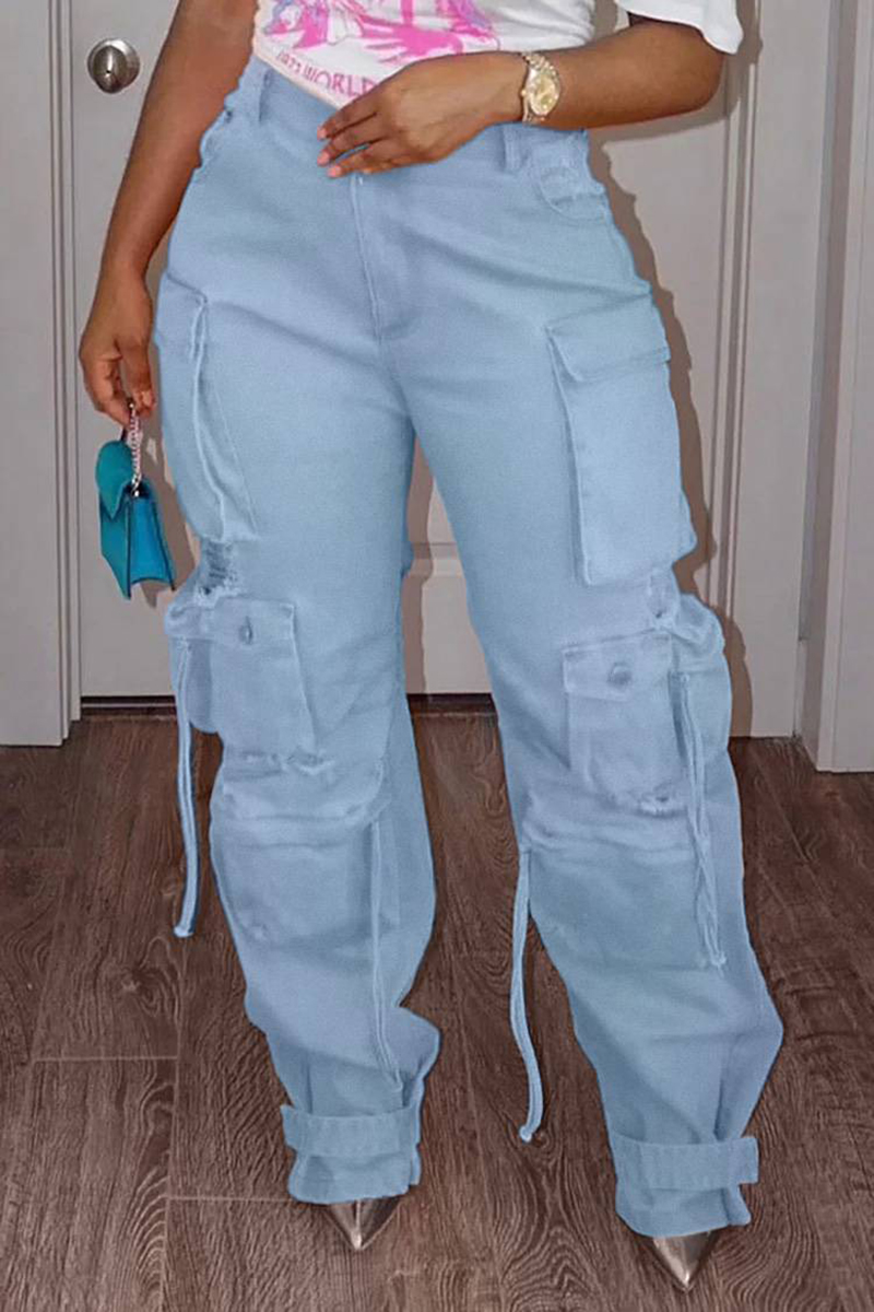 Pantalones vaqueros Cargo de talla grande con bolsillos y botones para mujer, pantalones vaqueros a la moda, ropa de calle informal de cintura alta, pantalones Vintage de Hip Hop
